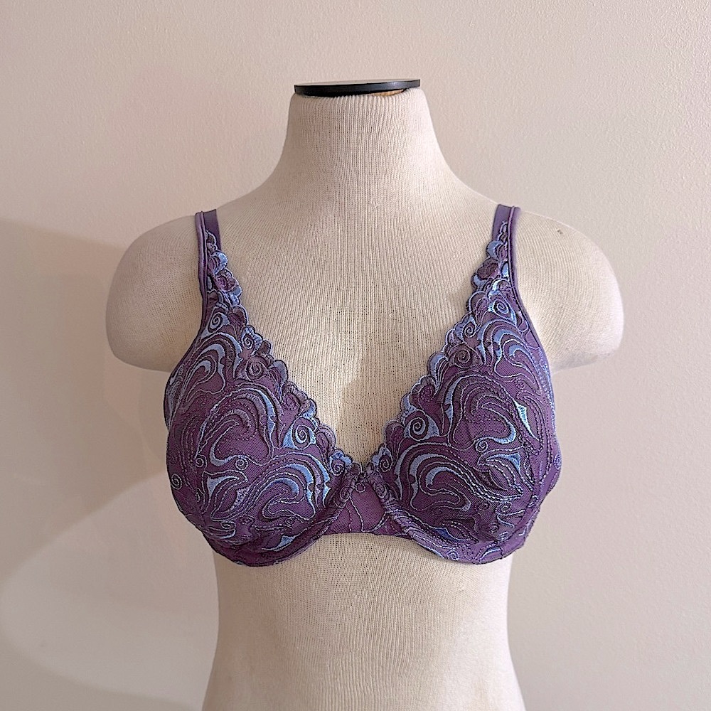 Playtex Secrets Purple Blue Mesh & Lace Swirls Swirl Pattern Bra 38C NWOT